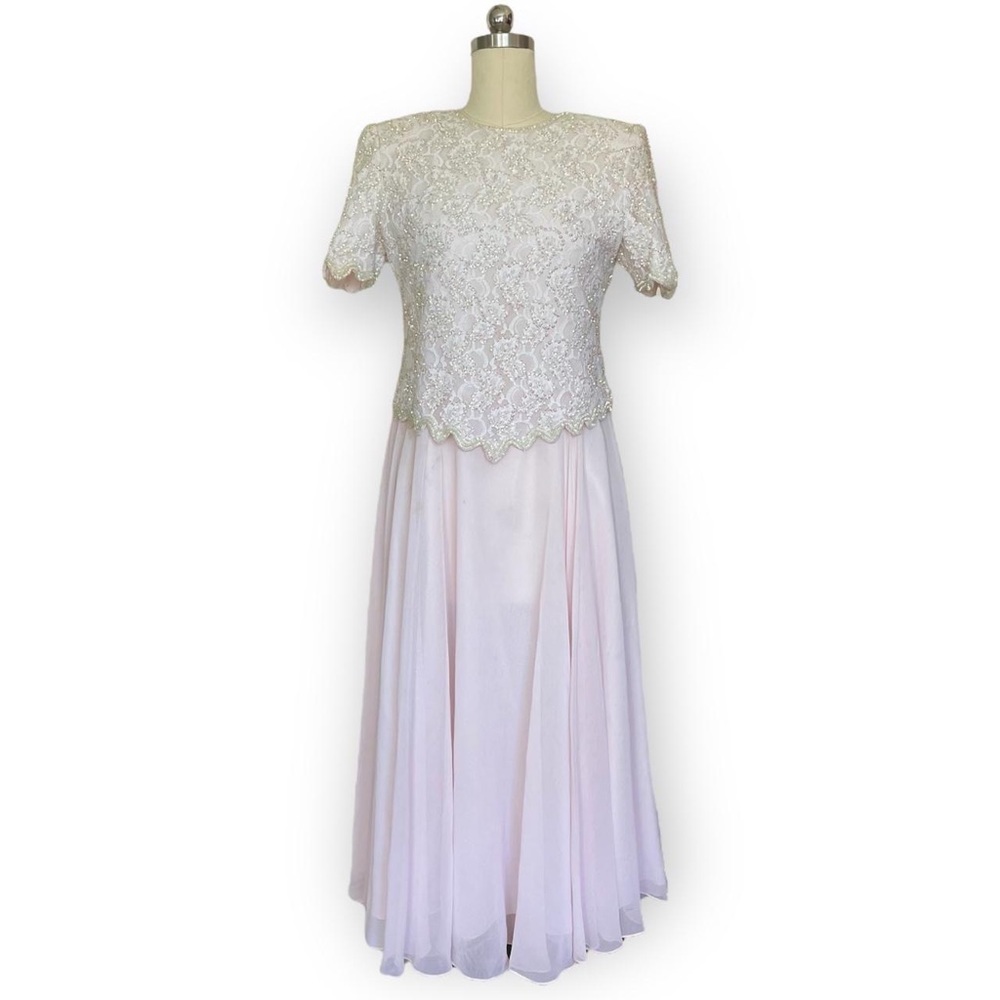 Vintage Pink And White Beaded Formal Dress